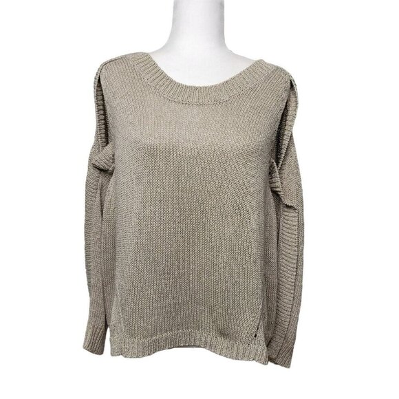 Vivienne Tam Sweater Womens Large Crewneck Beige Crochet Knit Coastal Shimmer - Picture 2 of 12